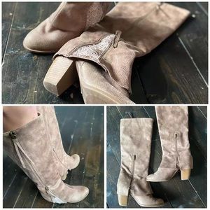 Taupe & Lace Leather Dress Boots, Womens 7.5 ⭐️💯⭐️LIKE NEW⭐️💯⭐️